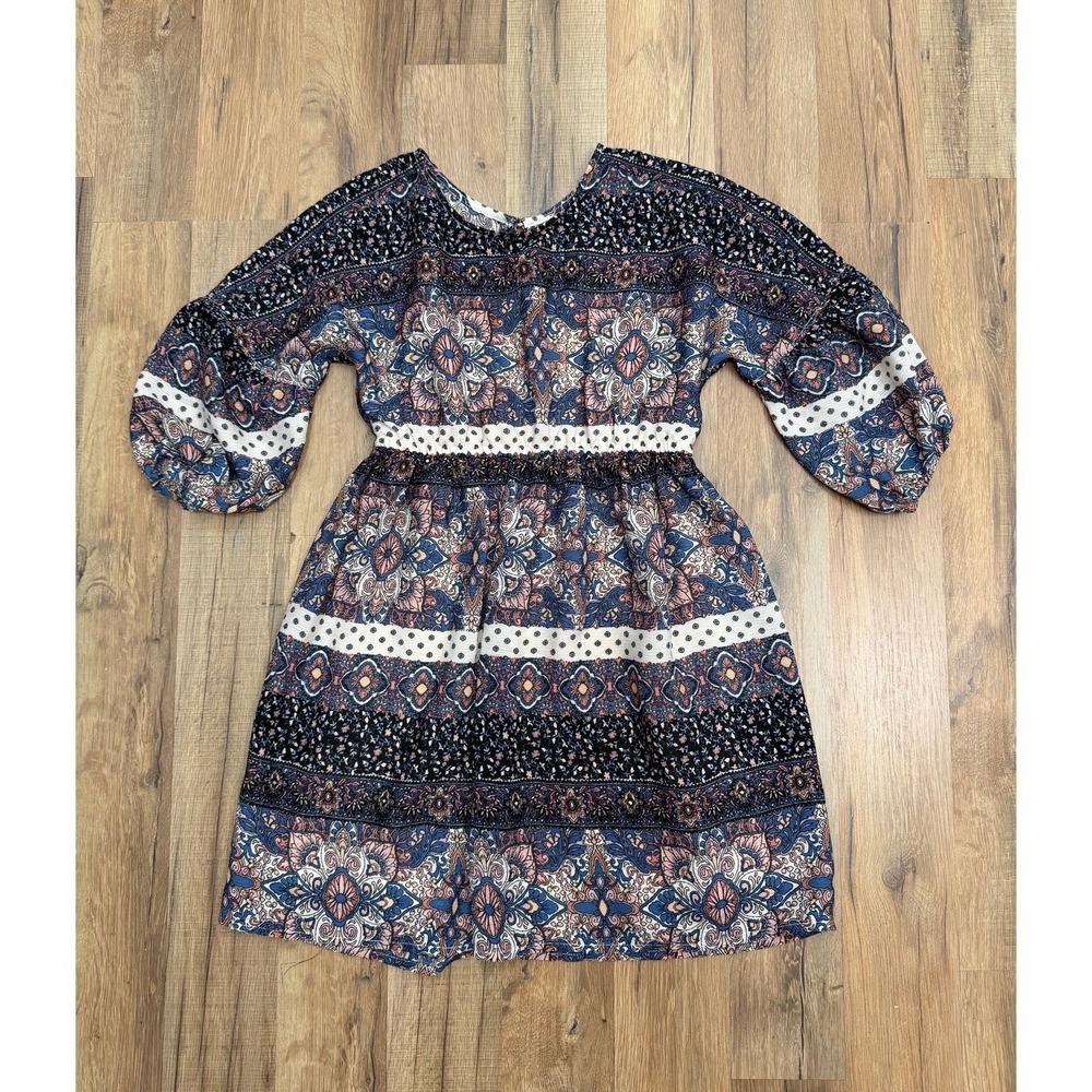 GB Girls Boho Floral Dress Size M Long Sleeve Smocked Waist Cute - Picture 2 of 10